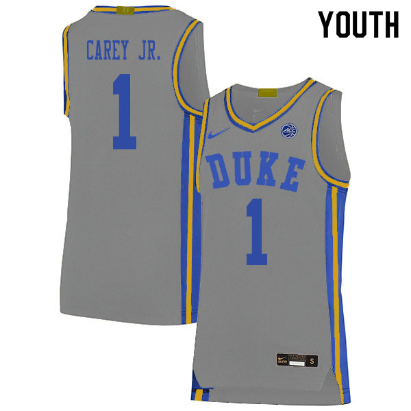 2020 Youth #1 Vernon Carey Jr. Duke Blue Devils College Basketball Jerseys Sale-Gray - Click Image to Close